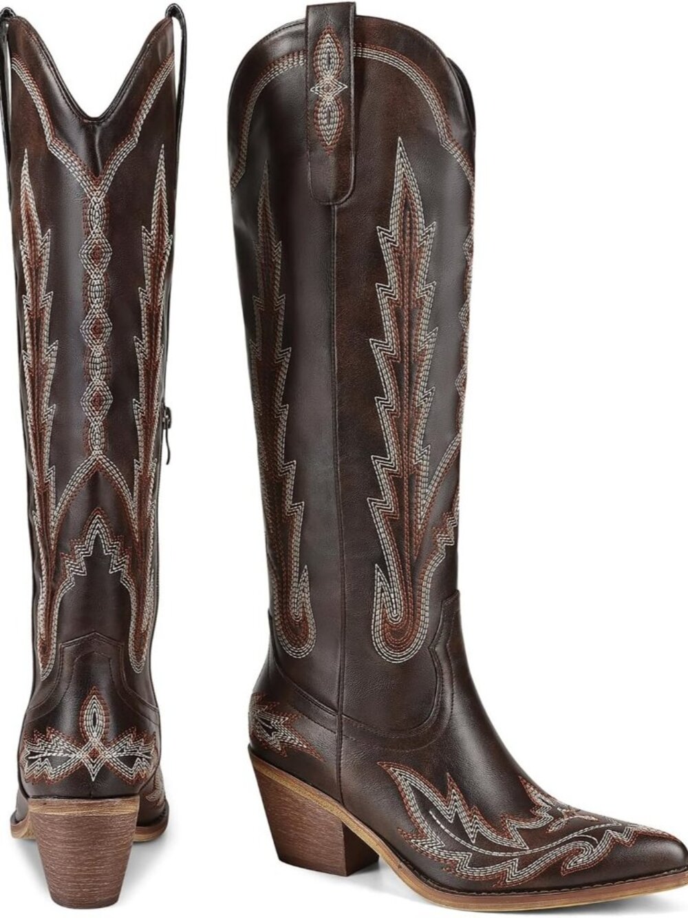 Women's Dark Brown Cowgirl Boot Mid Calf Western Country Pointed Toe Embroidery